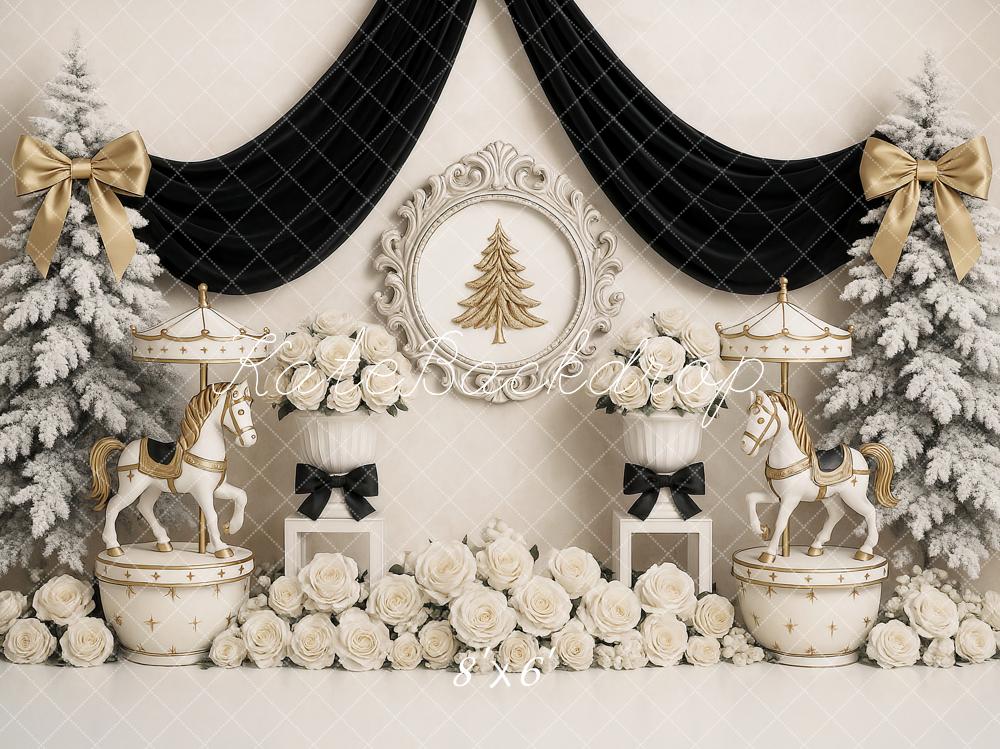 Kate Christmas Carousel Trees White Roses Backdrop Designed by Ashley Paul - Image 3