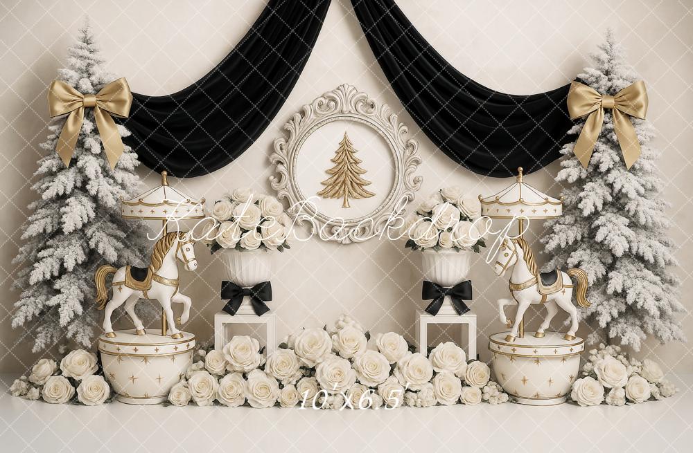 Kate Christmas Carousel Trees White Roses Backdrop Designed by Ashley Paul - Image 4