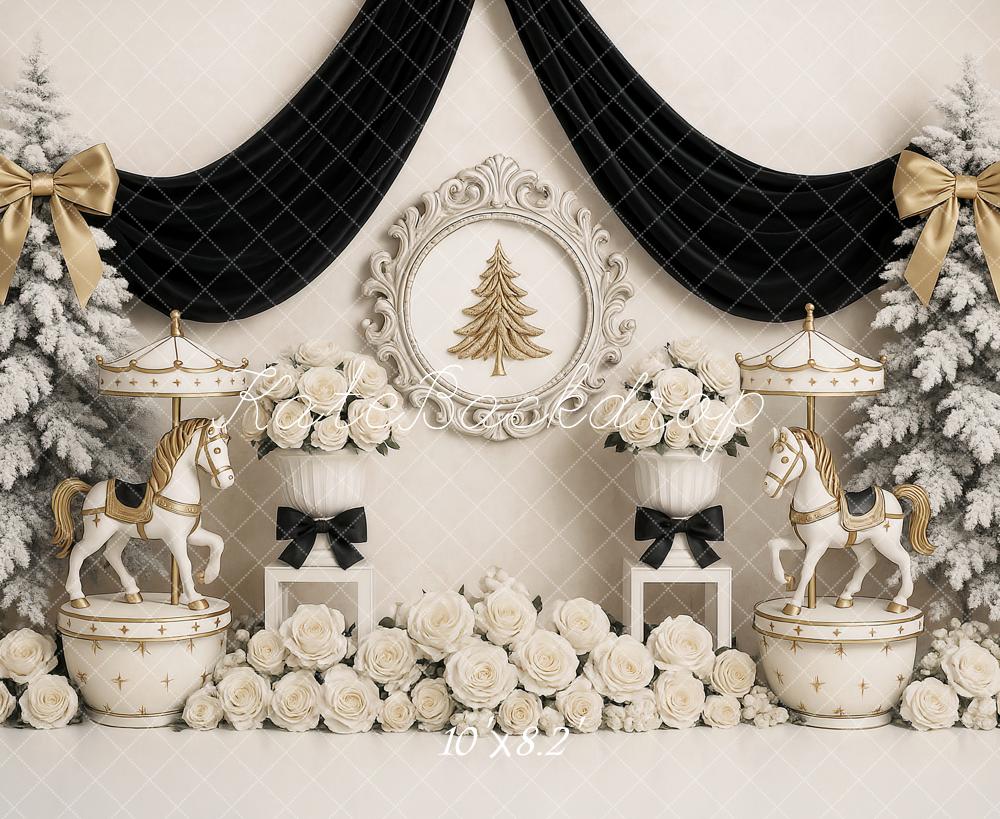 Kate Christmas Carousel Trees White Roses Backdrop Designed by Ashley Paul - Image 6