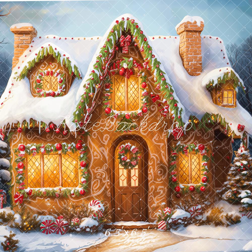 Kate Christmas Cartoon Cabin Snow Backdrop Designed by Emetselch - Image 2