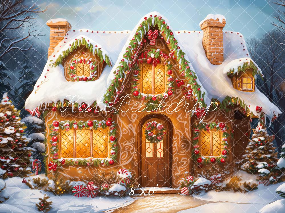 Kate Christmas Cartoon Cabin Snow Backdrop Designed by Emetselch - Image 3