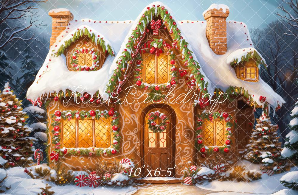 Kate Christmas Cartoon Cabin Snow Backdrop Designed by Emetselch - Image 4