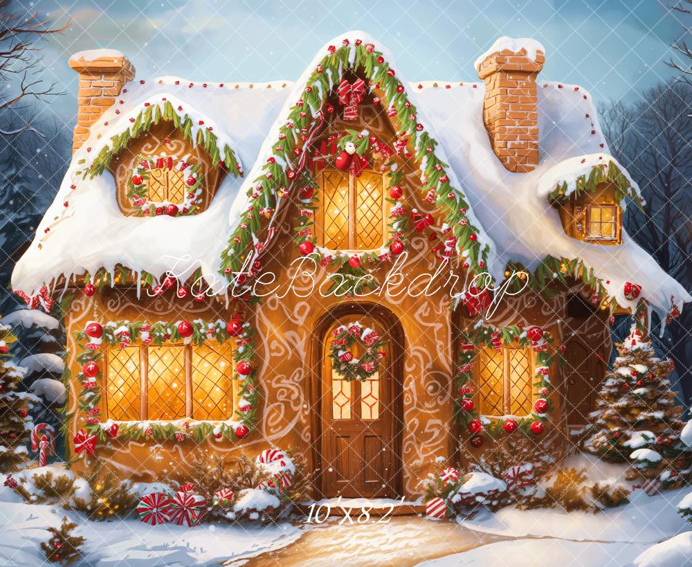 Kate Christmas Cartoon Cabin Snow Backdrop Designed by Emetselch - Image 5