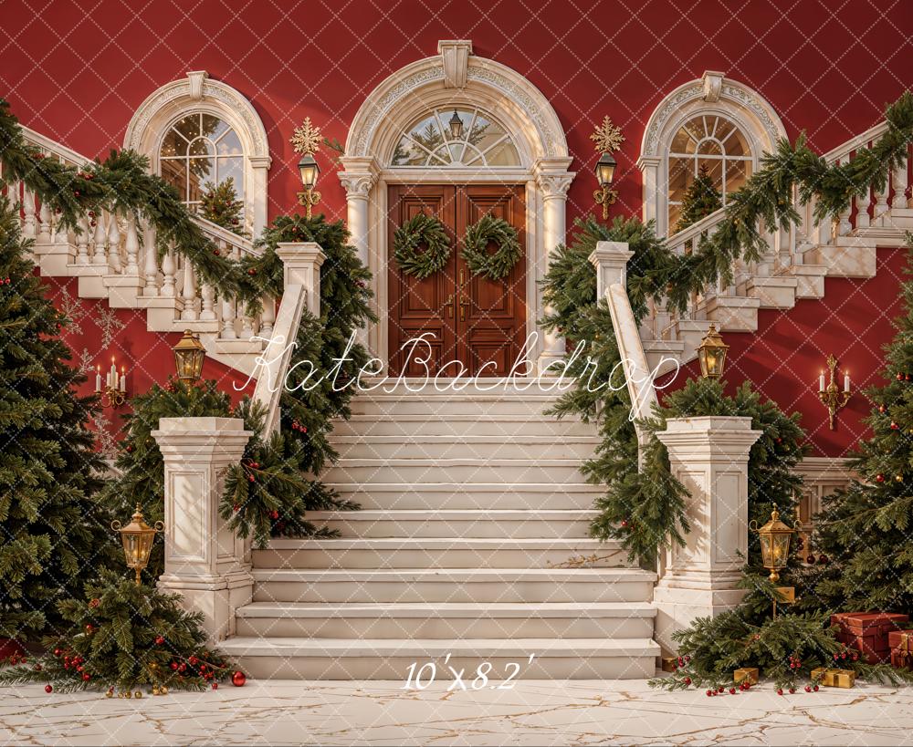 Kate Christmas Cascading Stairs Garland Trees Backdrop Designed by Emetselch - Image 6