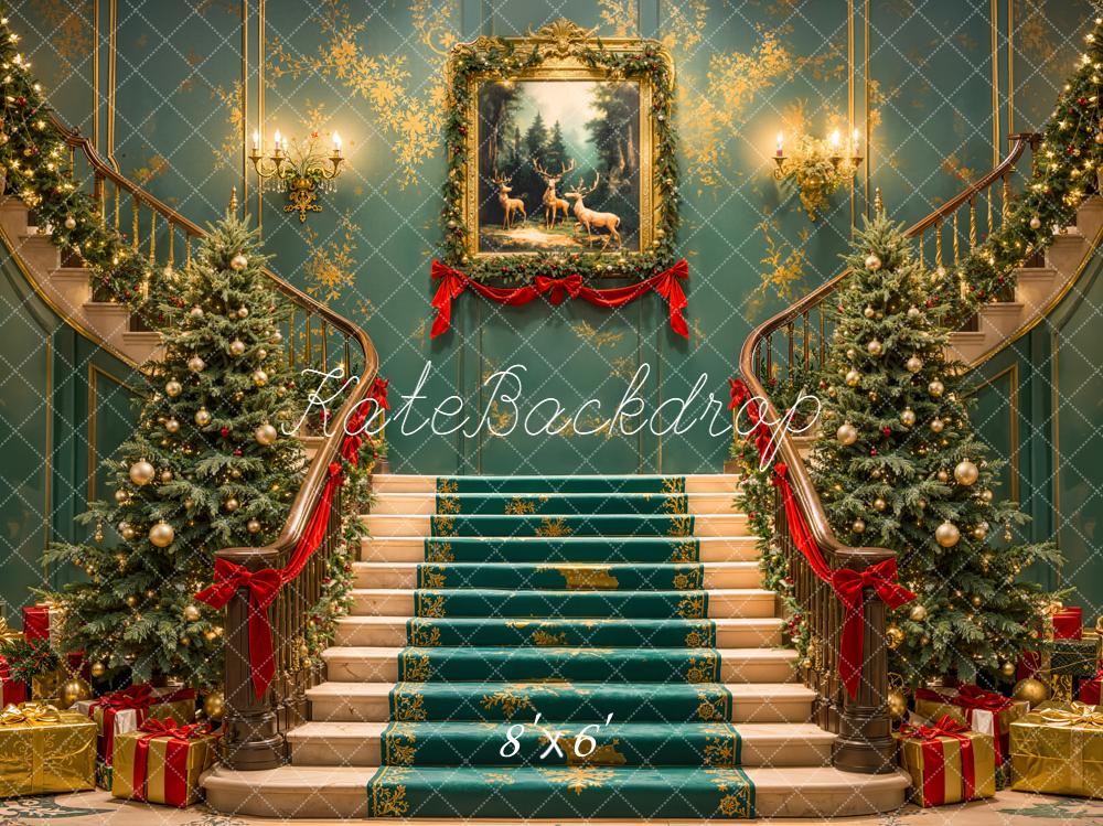 Kate Christmas Cascading Stairs Trees Gifts Backdrop Designed by Emetselch - Image 4