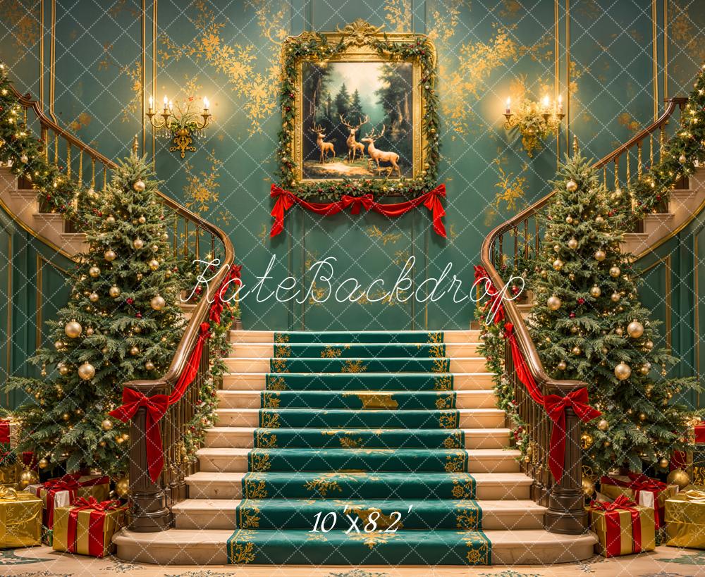 Kate Christmas Cascading Stairs Trees Gifts Backdrop Designed by Emetselch - Image 5