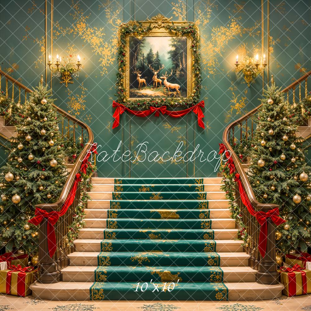 Kate Christmas Cascading Stairs Trees Gifts Backdrop Designed by Emetselch - Image 6
