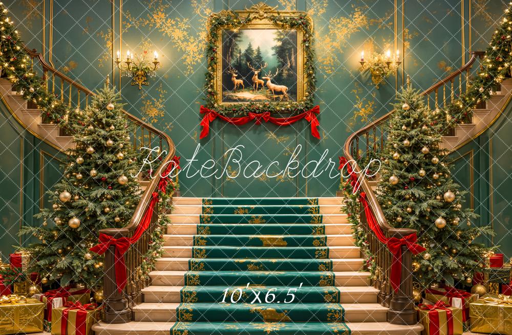 Kate Christmas Cascading Stairs Trees Gifts Backdrop Designed by Emetselch - Image 7