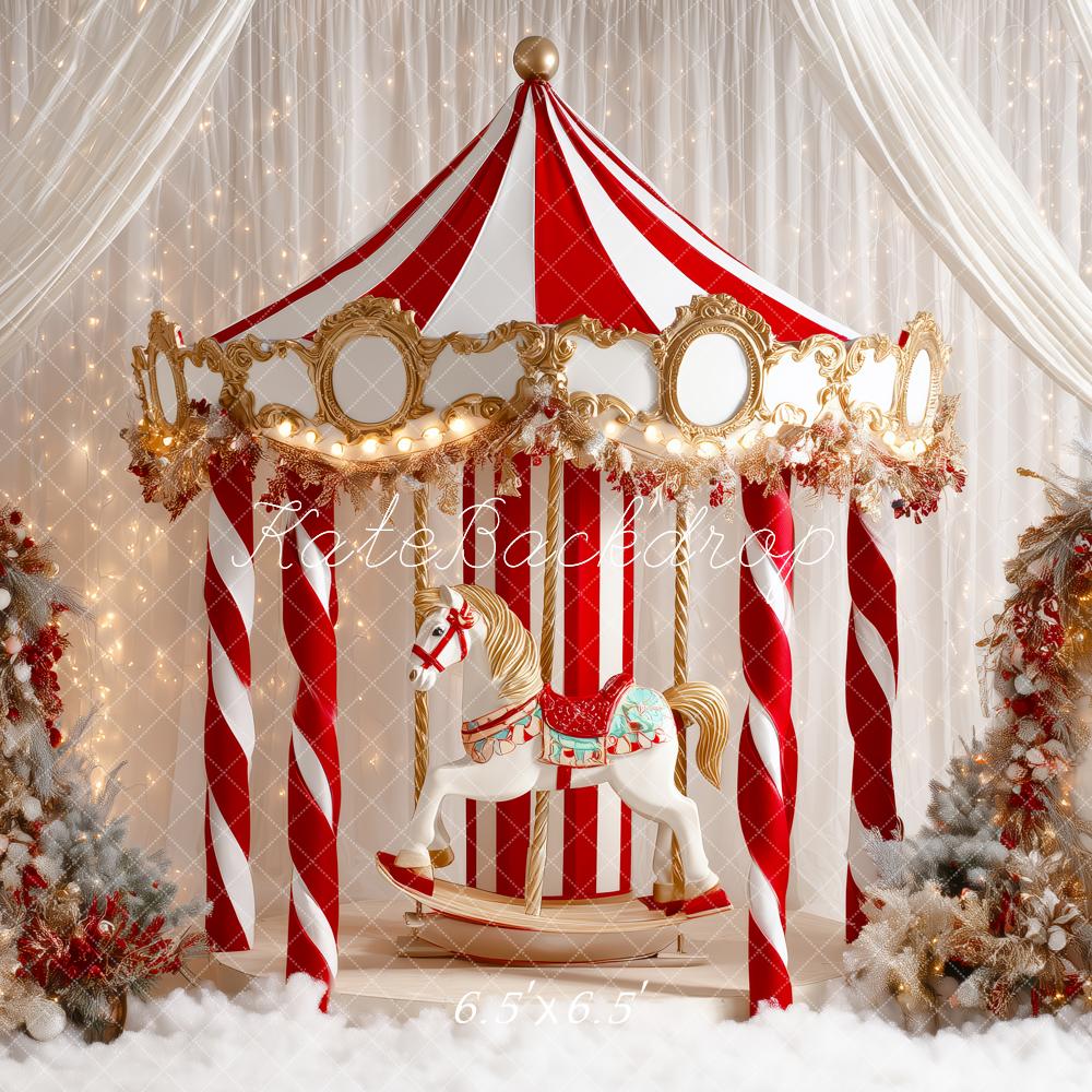 Kate Christmas Circus Carousel White Curtains Backdrop Designed by Patty Robert - Image 2