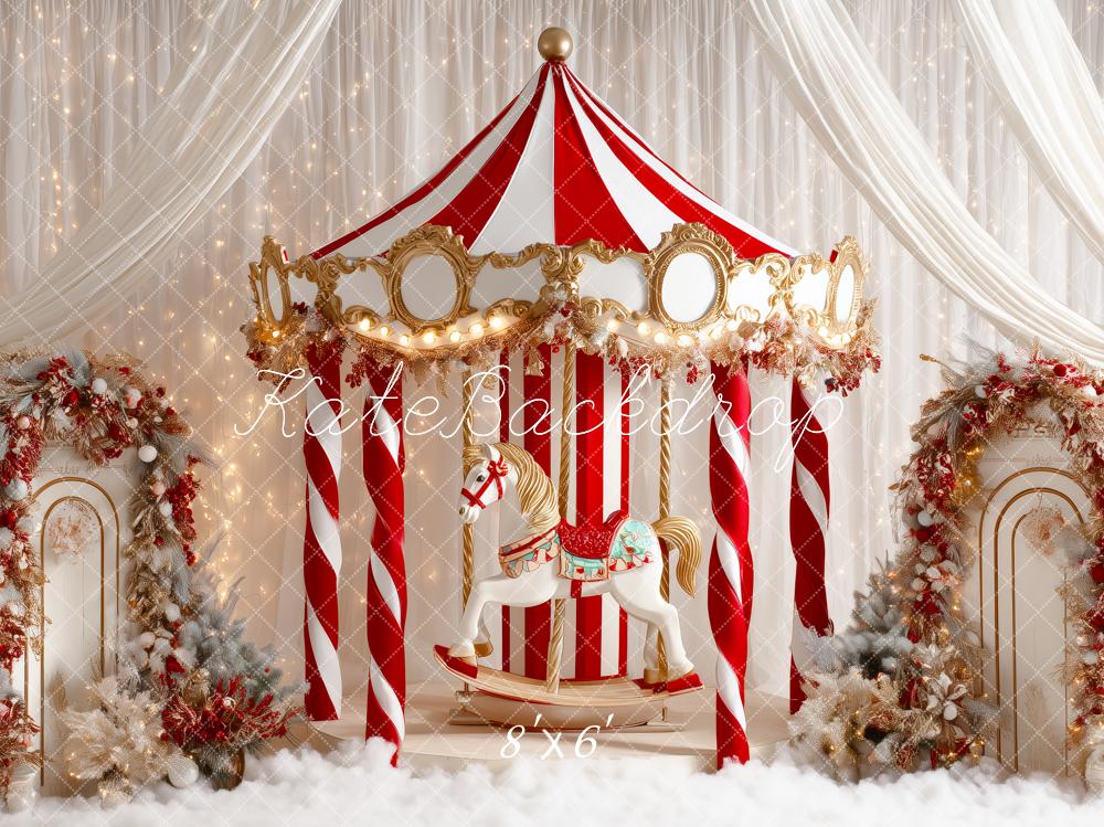 Kate Christmas Circus Carousel White Curtains Backdrop Designed by Patty Robert - Image 3