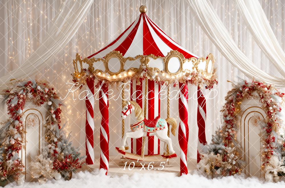 Kate Christmas Circus Carousel White Curtains Backdrop Designed by Patty Robert - Image 4
