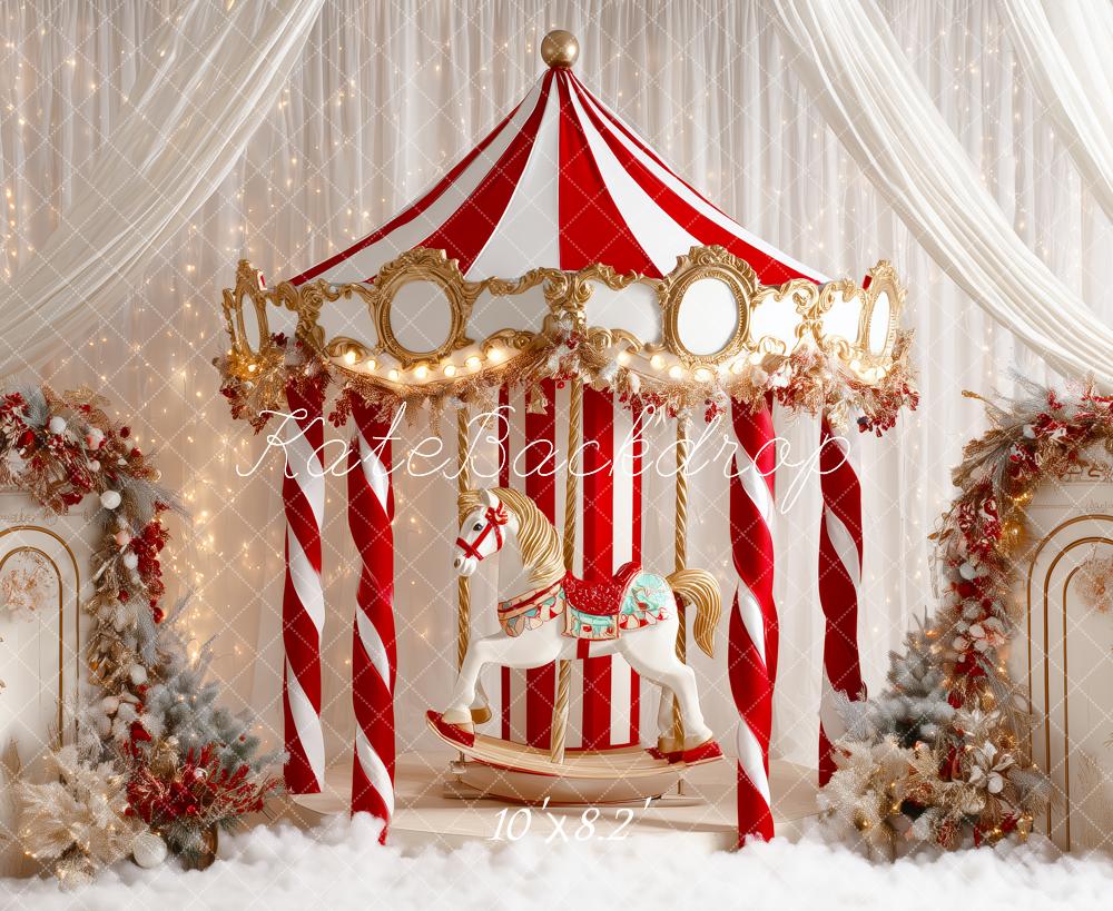 Kate Christmas Circus Carousel White Curtains Backdrop Designed by Patty Robert - Image 5