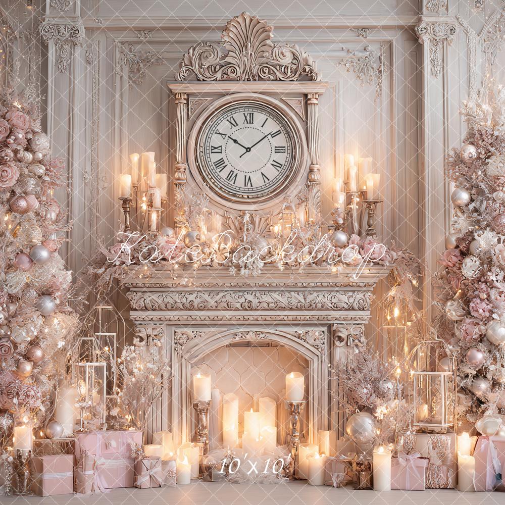 Kate Christmas Clock Fireplace Pink Trees Backdrop Designed by Ashley Paul - Image 7