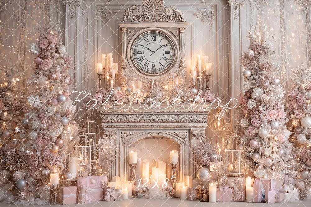 Kate Christmas Clock Fireplace Pink Trees Backdrop Designed by Ashley Paul - Image 8
