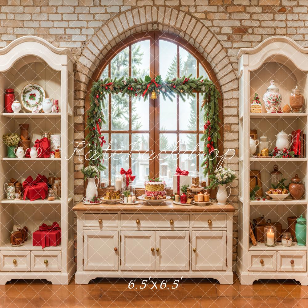 Kate Christmas Kitchen Cream Vintage Brick Backdrop Designed by Emetselch - Image 2