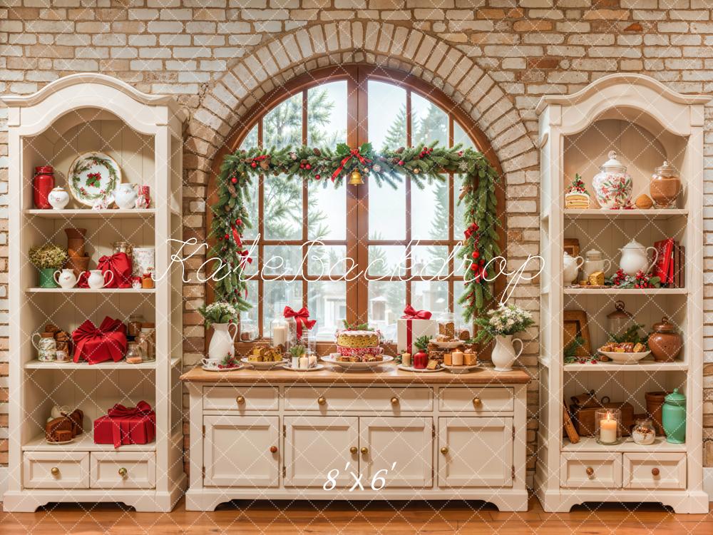 Kate Christmas Kitchen Cream Vintage Brick Backdrop Designed by Emetselch - Image 3