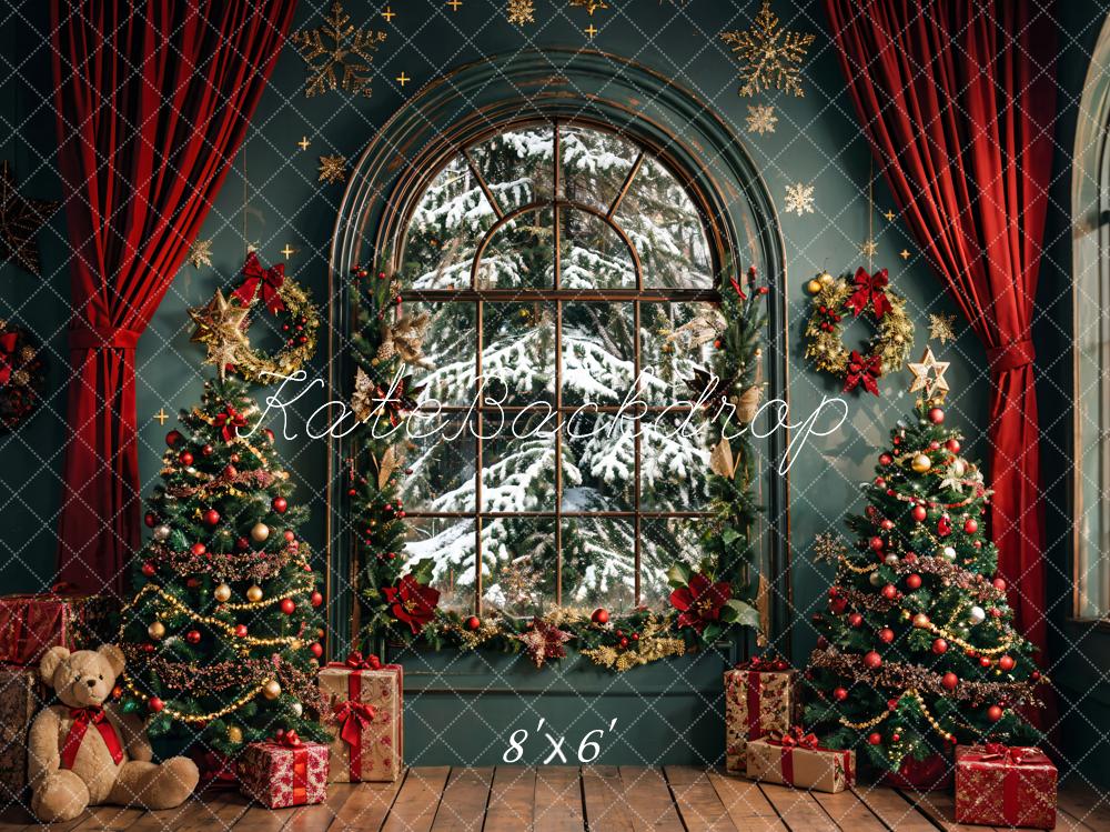Kate Christmas Dark Green Arch Window Backdrop Designed by Emetselch - Image 5