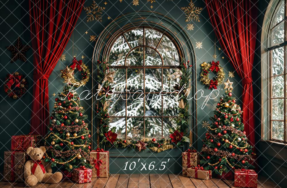 Kate Christmas Dark Green Arch Window Backdrop Designed by Emetselch - Image 6