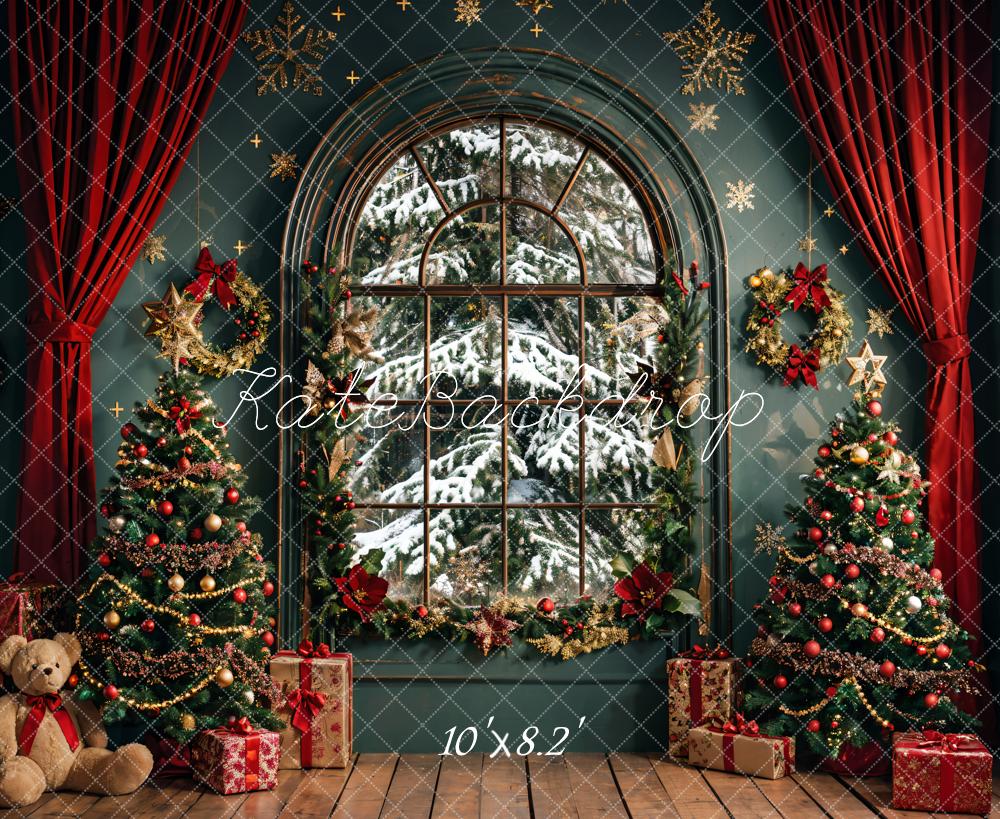 Kate Christmas Dark Green Arch Window Backdrop Designed by Emetselch - Image 7