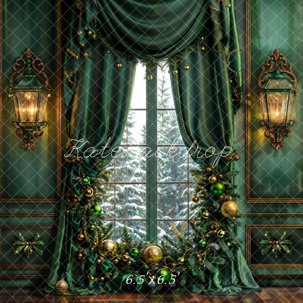 Kate Christmas Dark Green Curtain Retro Wall Backdrop Designed by Emetselch - Image 2