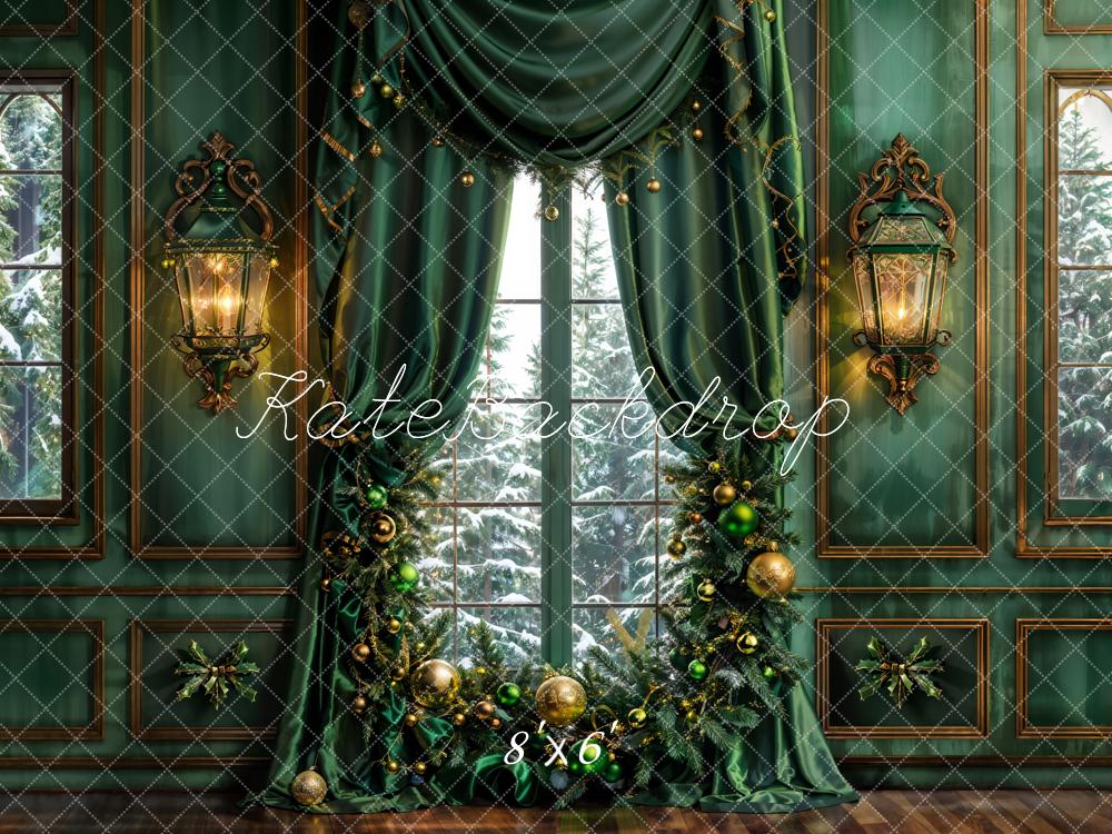 Kate Christmas Dark Green Curtain Retro Wall Backdrop Designed by Emetselch - Image 3