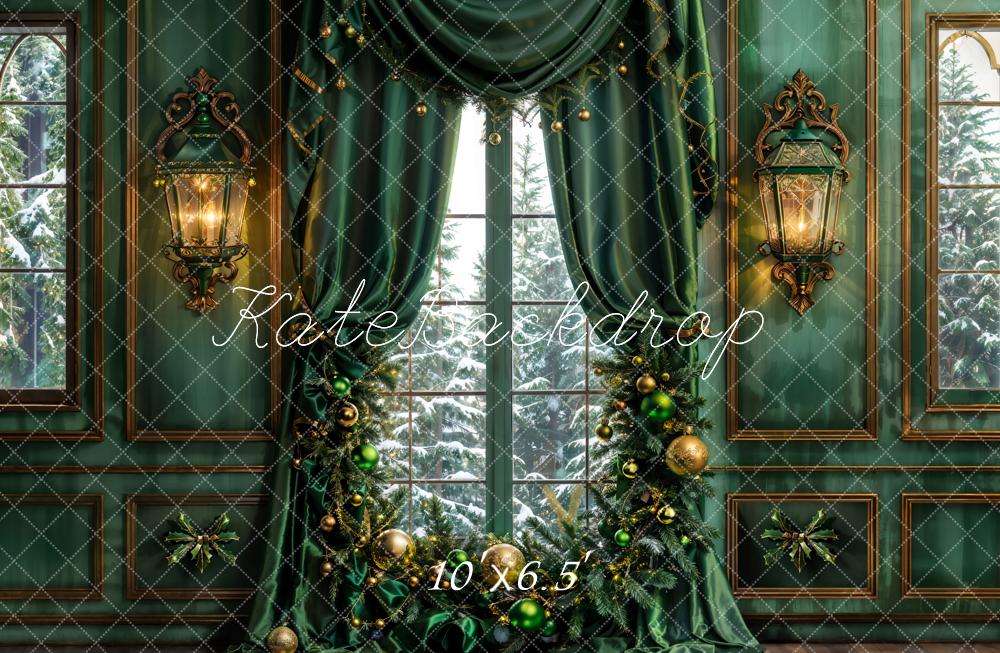 Kate Christmas Dark Green Curtain Retro Wall Backdrop Designed by Emetselch - Image 4