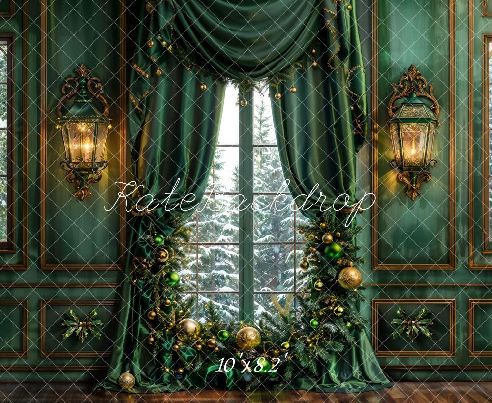 Kate Christmas Dark Green Curtain Retro Wall Backdrop Designed by Emetselch - Image 5