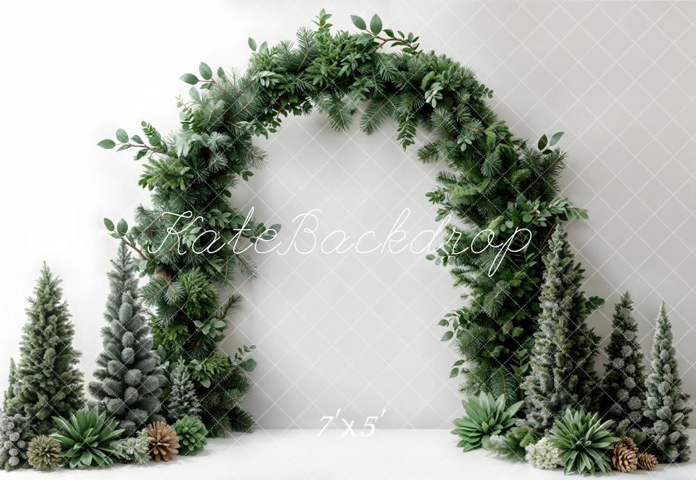 Kate Christmas Dark Green Plant Arch White Wall Backdrop Designed by Emetselch