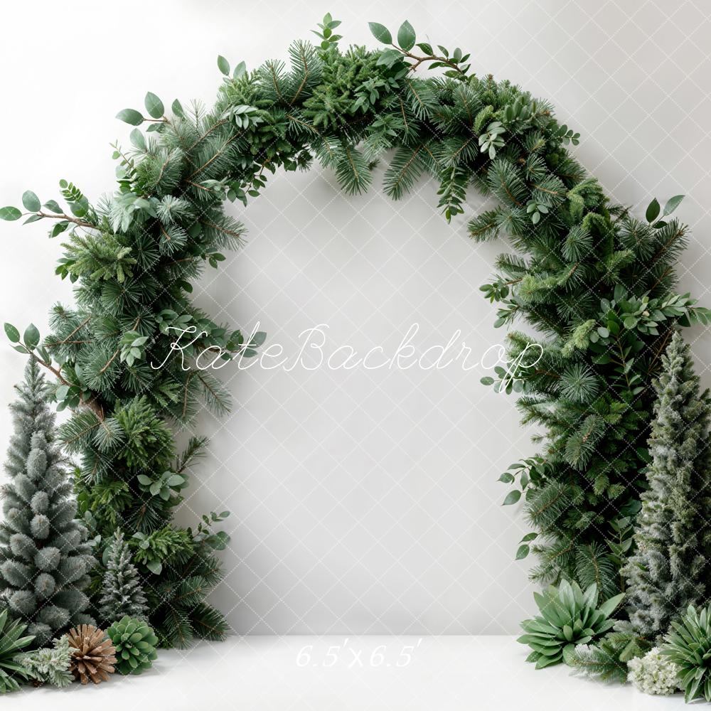 Kate Christmas Dark Green Plant Arch White Wall Backdrop Designed by Emetselch - Image 2
