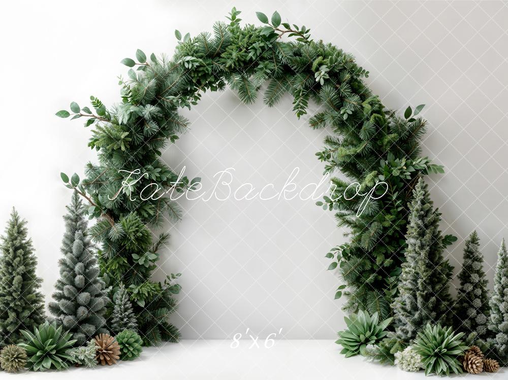 Kate Christmas Dark Green Plant Arch White Wall Backdrop Designed by Emetselch - Image 3