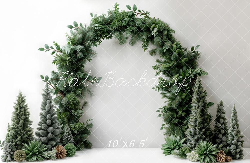 Kate Christmas Dark Green Plant Arch White Wall Backdrop Designed by Emetselch - Image 4