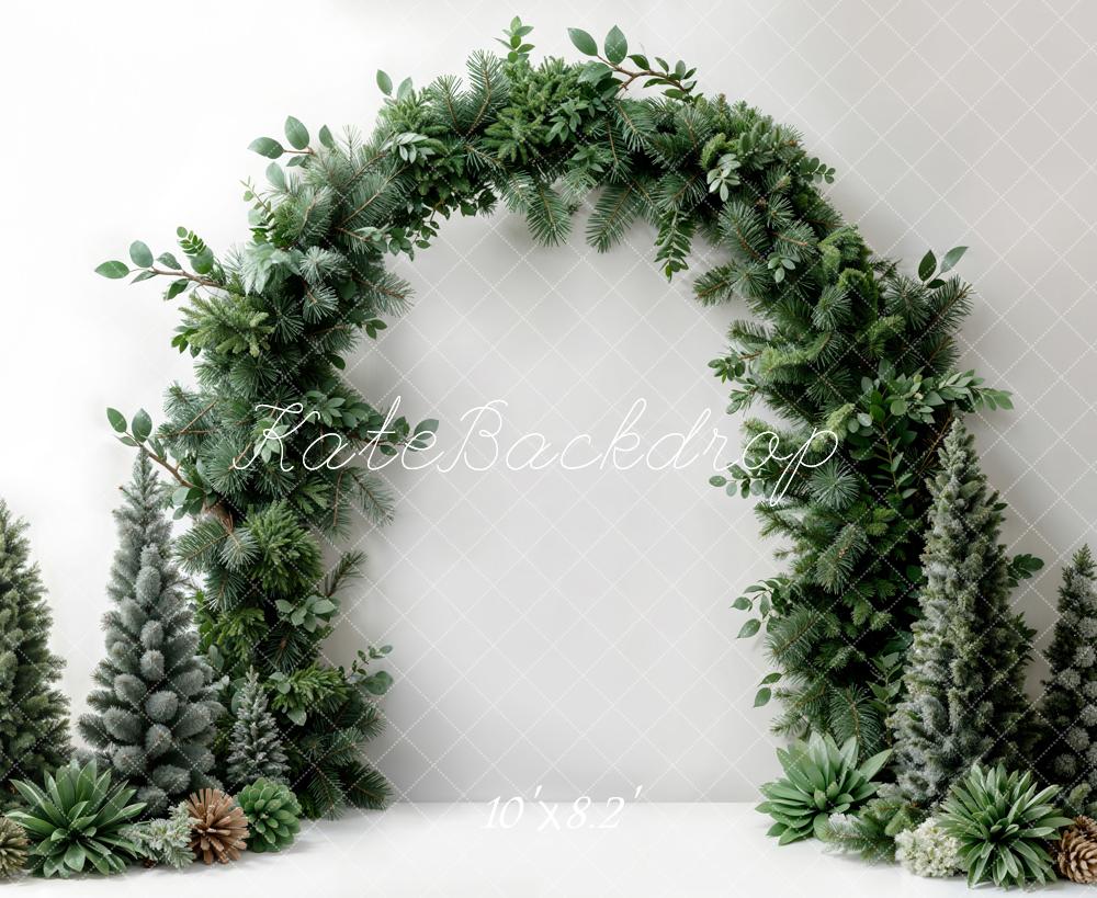 Kate Christmas Dark Green Plant Arch White Wall Backdrop Designed by Emetselch - Image 5