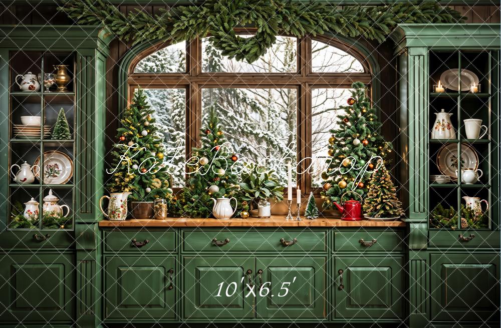 Kate Dark Green Retro Christmas Kitchen Backdrop Designed by Emetselch - Image 2