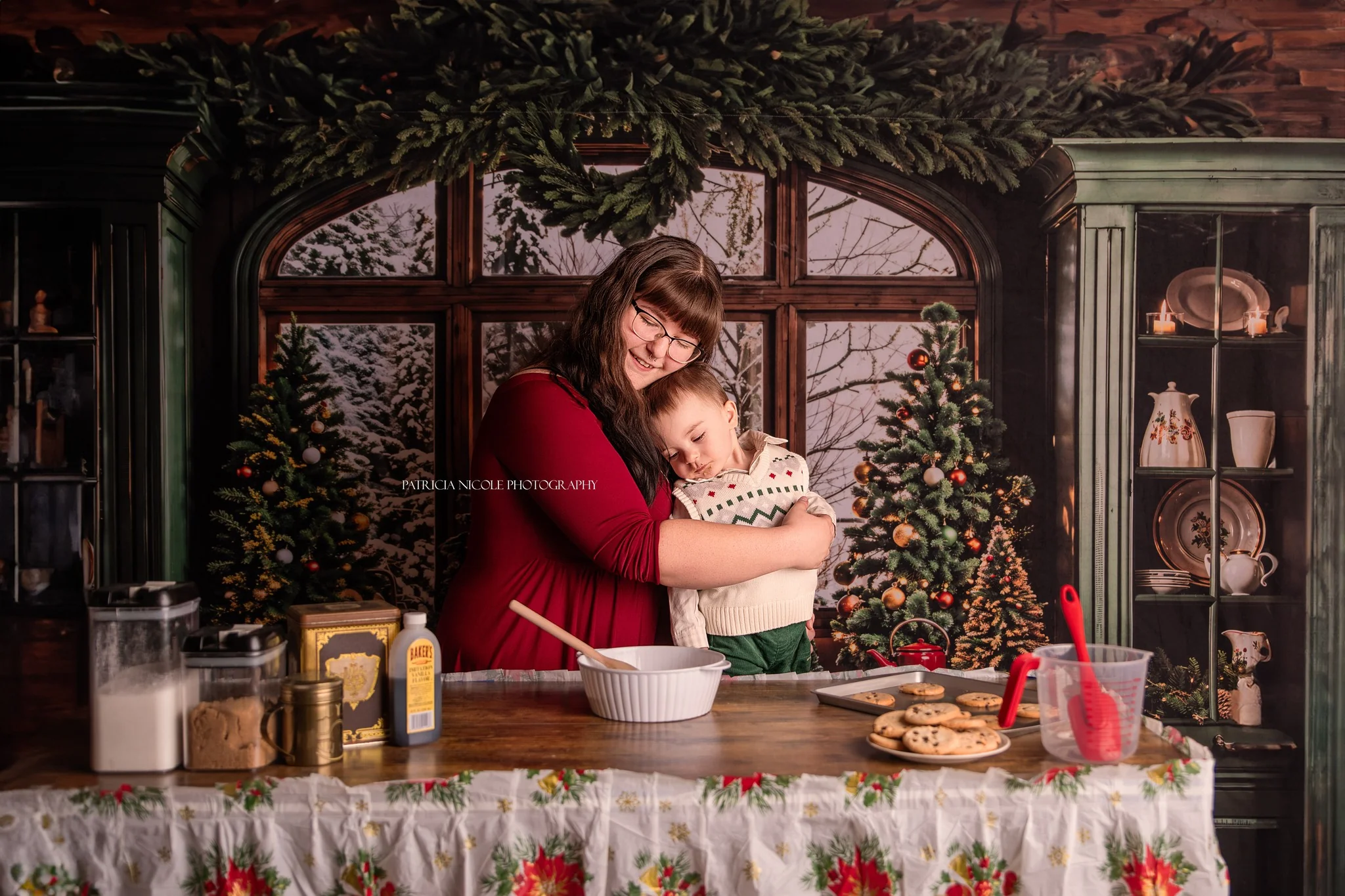 Kate Dark Green Retro Christmas Kitchen Backdrop Designed by Emetselch - Image 3