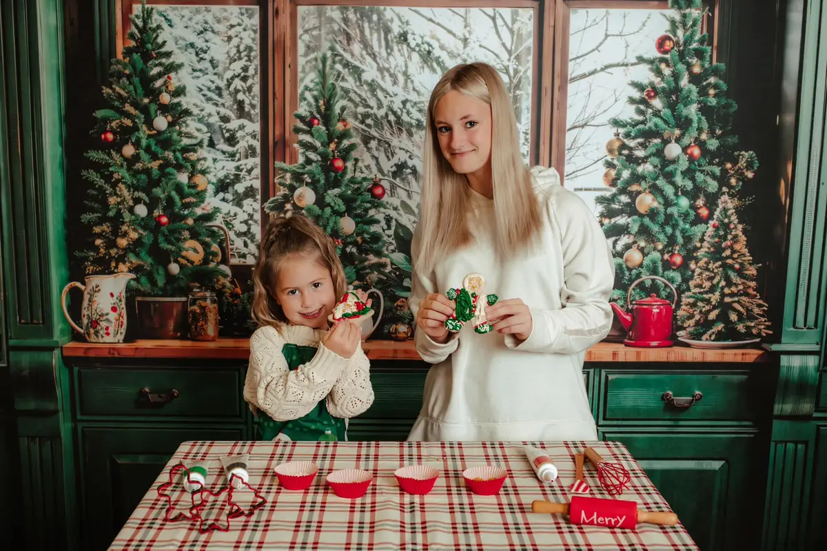 Kate Dark Green Retro Christmas Kitchen Backdrop Designed by Emetselch - Image 8