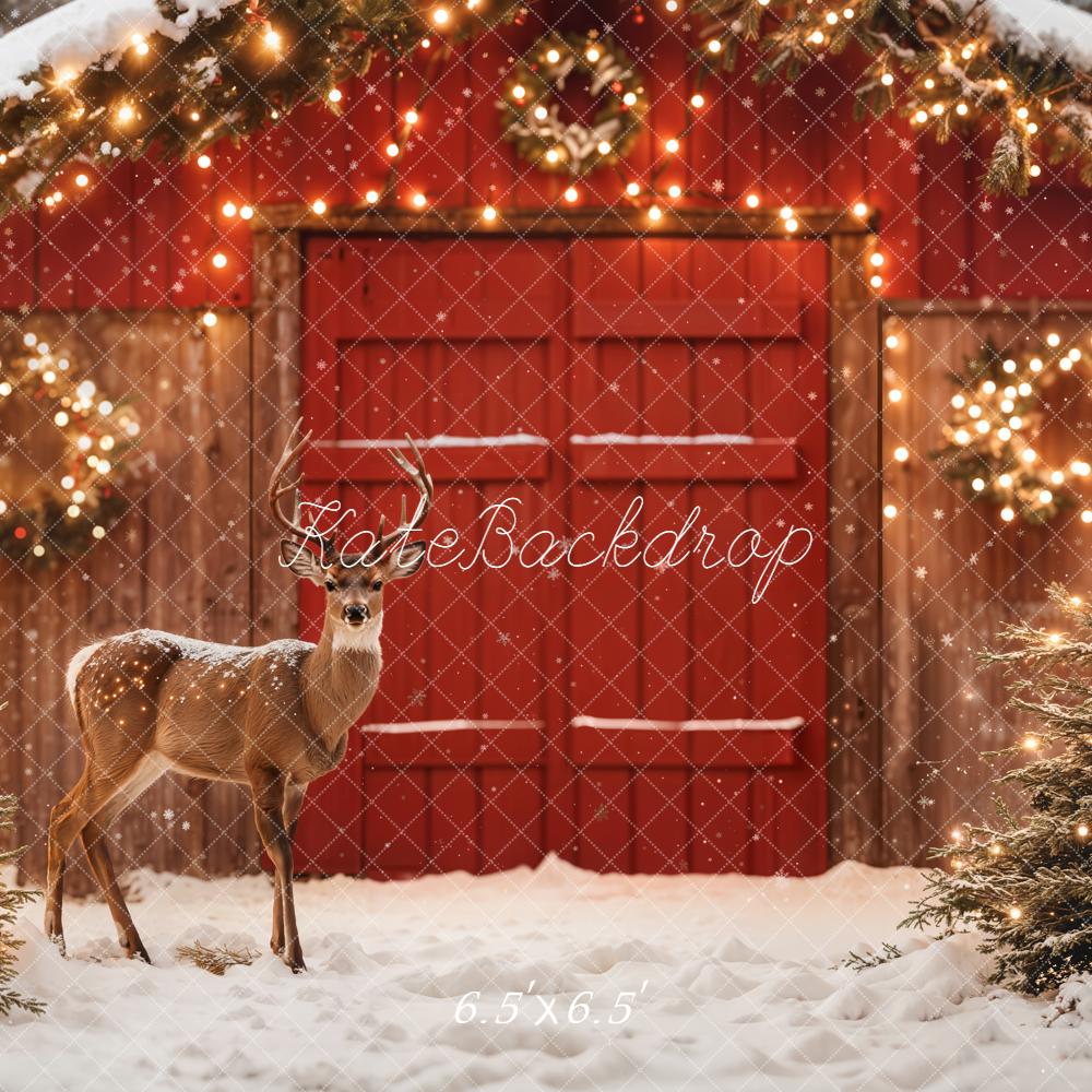 Kate Christmas Deer Red Barn Backdrop Designed by Emetselch - Image 2