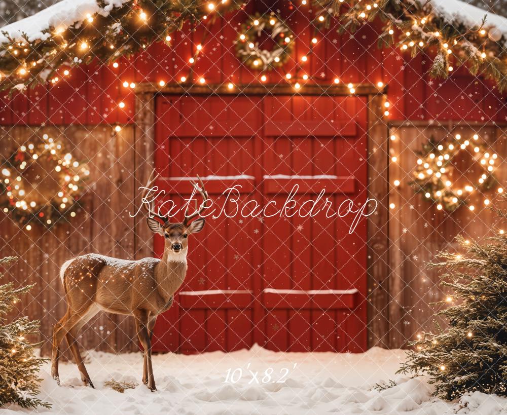 Kate Christmas Deer Red Barn Backdrop Designed by Emetselch - Image 6