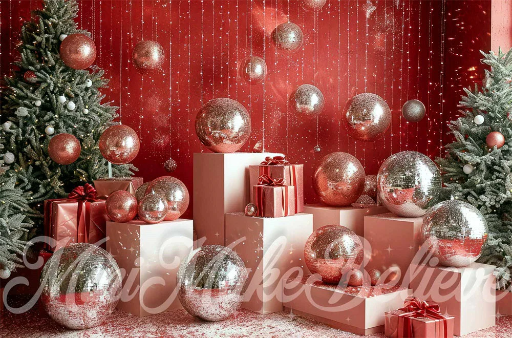 Kate Christmas Disco Silver Ball Red Wall Backdrop Designed by Mini MakeBelieve - Image 10