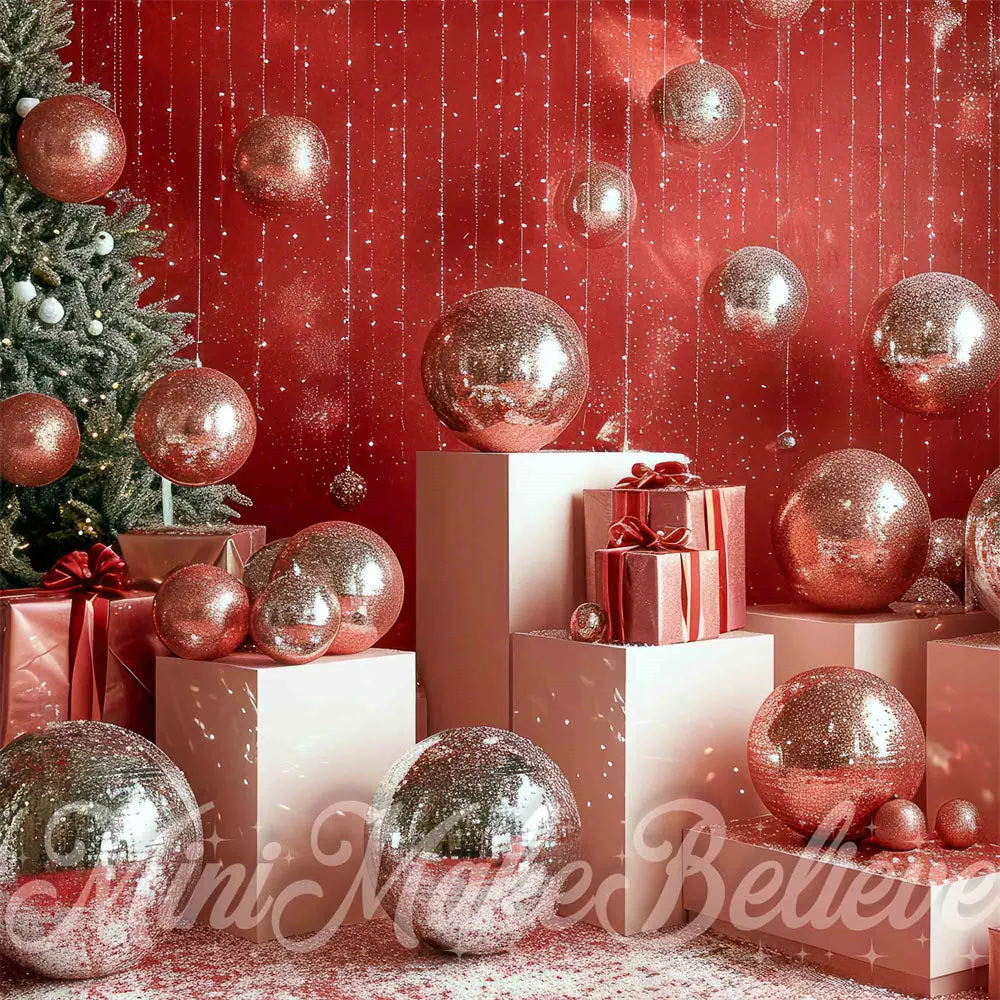 Kate Christmas Disco Silver Ball Red Wall Backdrop Designed by Mini MakeBelieve - Image 7