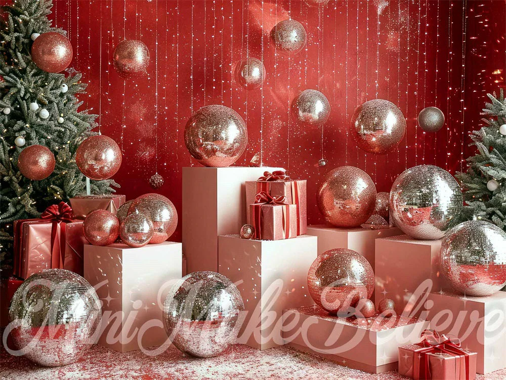 Kate Christmas Disco Silver Ball Red Wall Backdrop Designed by Mini MakeBelieve - Image 8