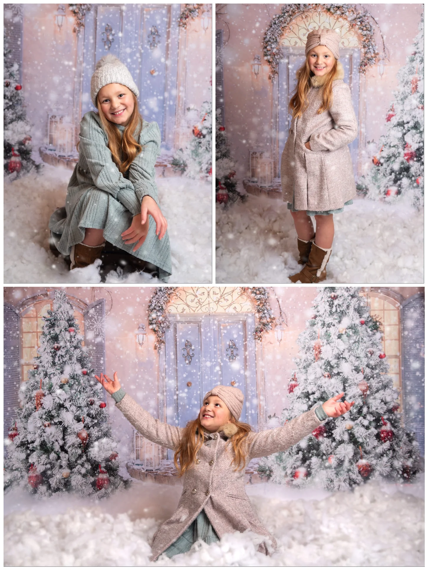 Kate Christmas Door Front Snow Backdrop for Photography - Image 3