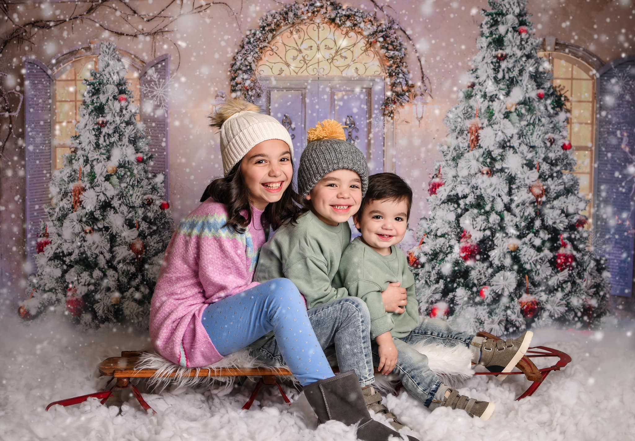 Kate Christmas Door Front Snow Backdrop for Photography - Image 4