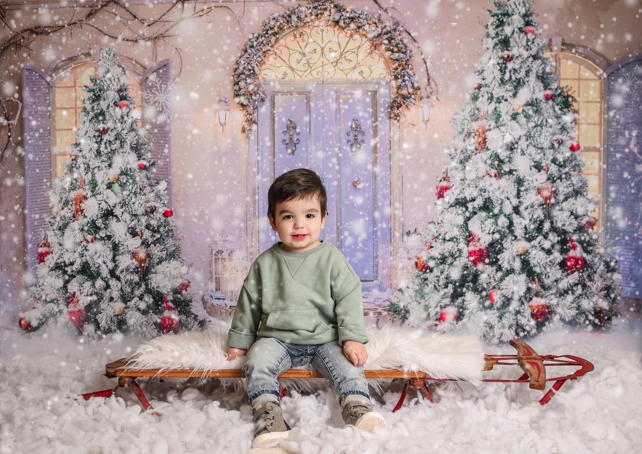 Kate Christmas Door Front Snow Backdrop for Photography - Image 6