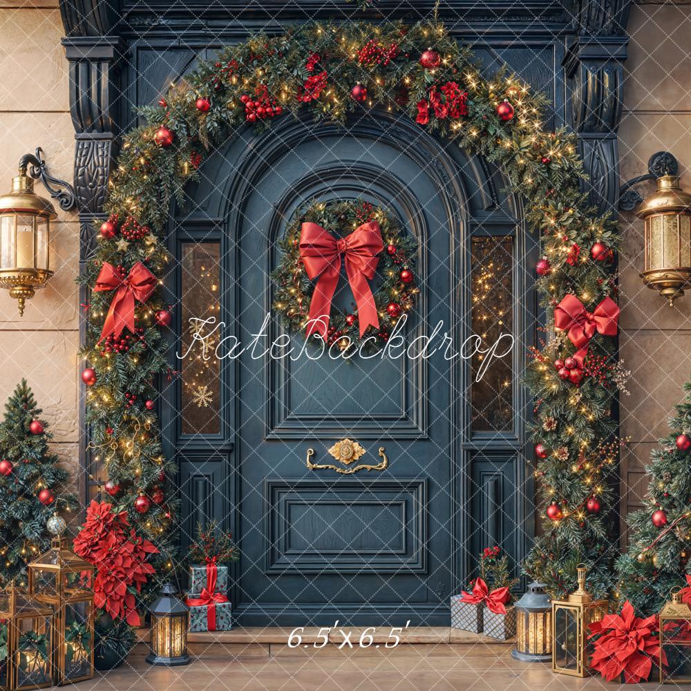 Kate Christmas Door Garland Lanterns Presents Backdrop Designed by Emetselch - Image 2