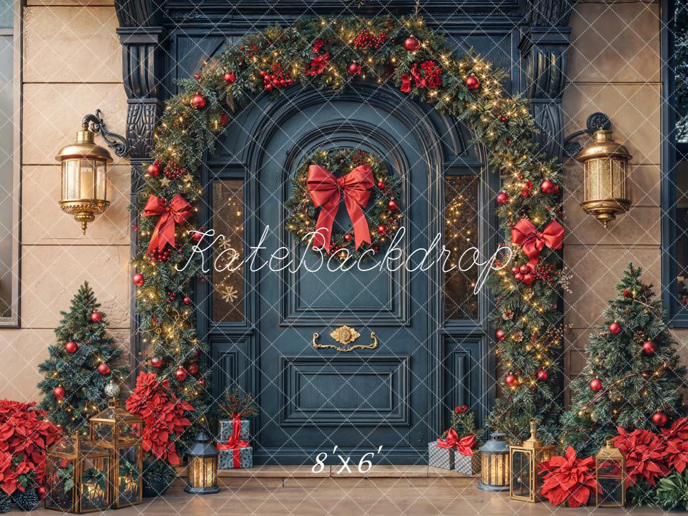 Kate Christmas Door Garland Lanterns Presents Backdrop Designed by Emetselch - Image 3