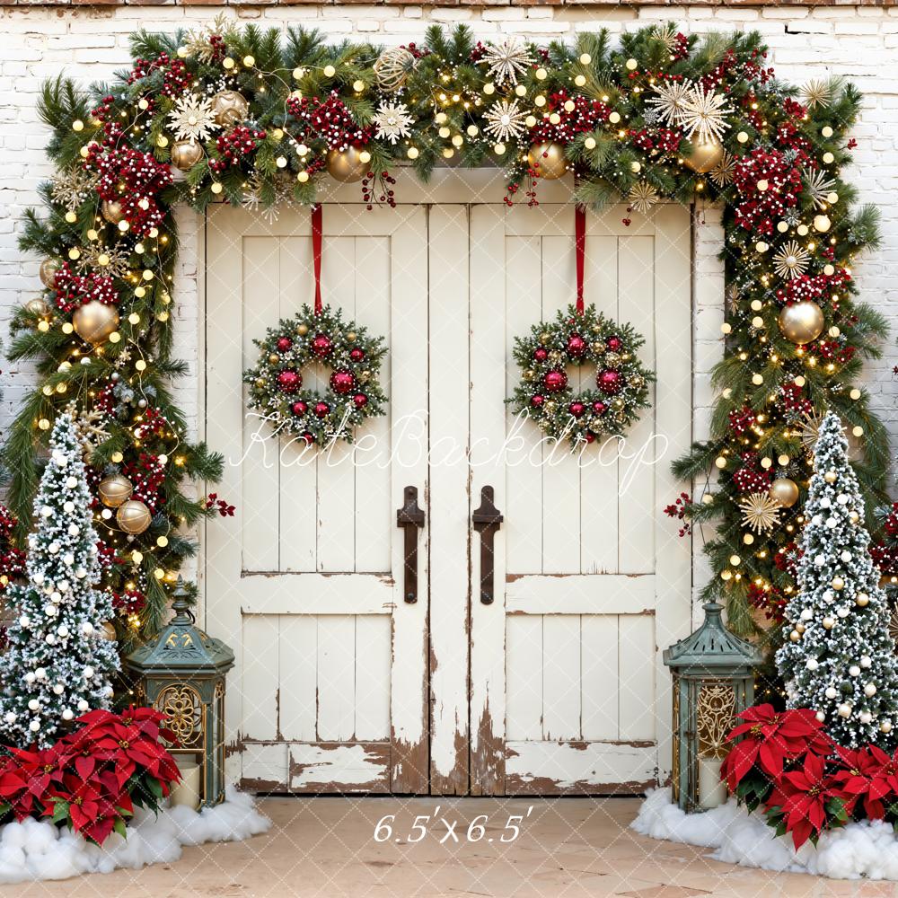 Kate Christmas White Door Garland Trees Backdrop Designed by Emetselch - Image 2