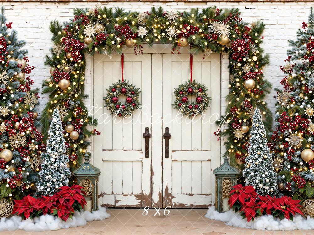 Kate Christmas White Door Garland Trees Backdrop Designed by Emetselch - Image 3