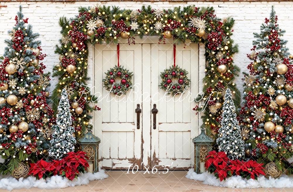 Kate Christmas White Door Garland Trees Backdrop Designed by Emetselch - Image 4