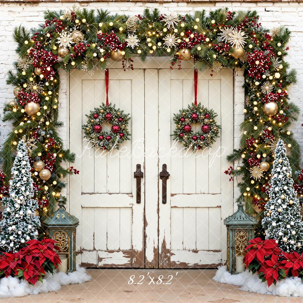 Kate Christmas White Door Garland Trees Backdrop Designed by Emetselch - Image 5