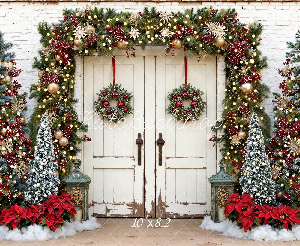 Kate Christmas White Door Garland Trees Backdrop Designed by Emetselch - Image 6
